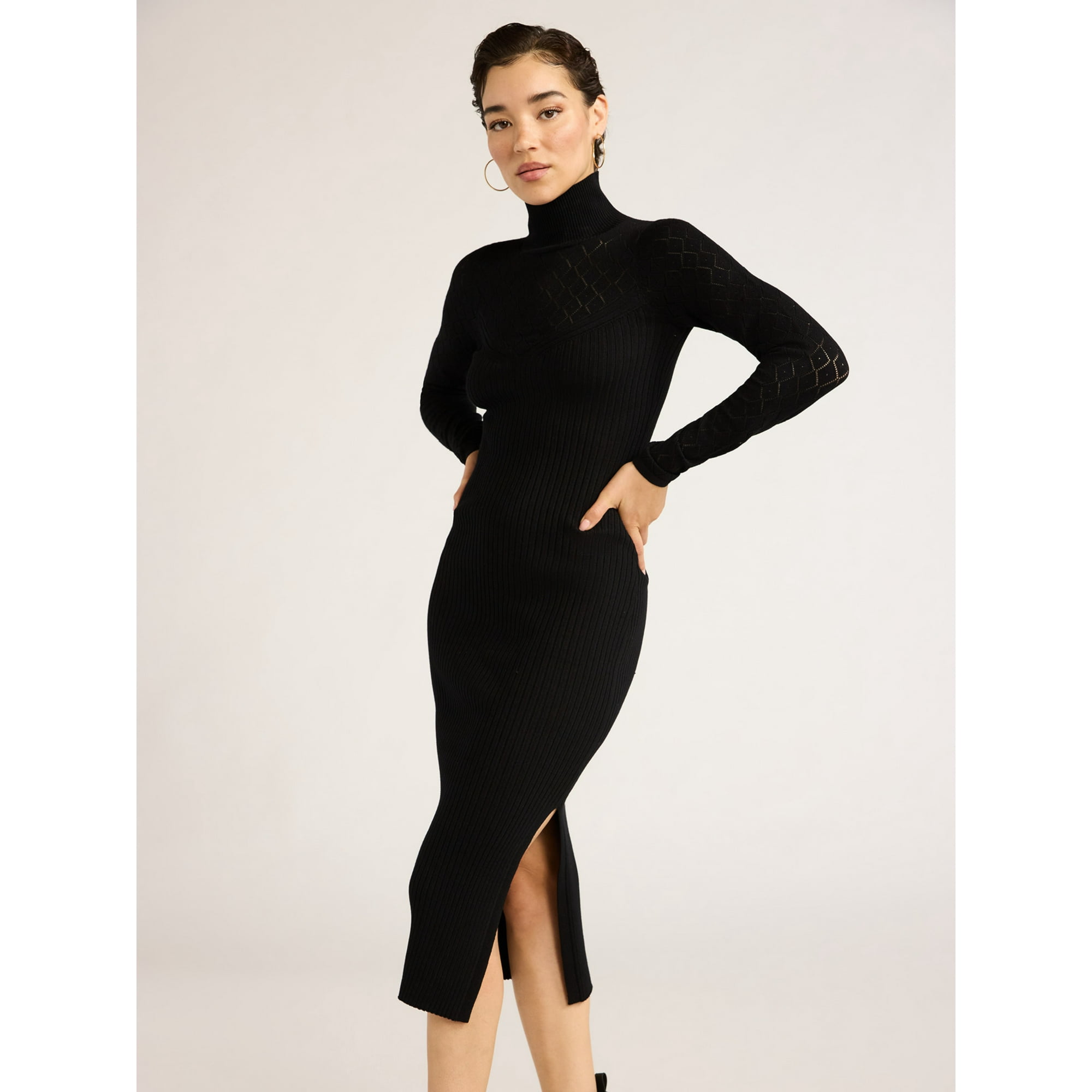 Sofia Jeans Women's Pointelle Rib Dress with Mock Neck