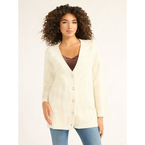 Sofia Jeans Women's Animal Print Lurex Boyfriend Cardigan, Lightweight, Sizes XS-XXL