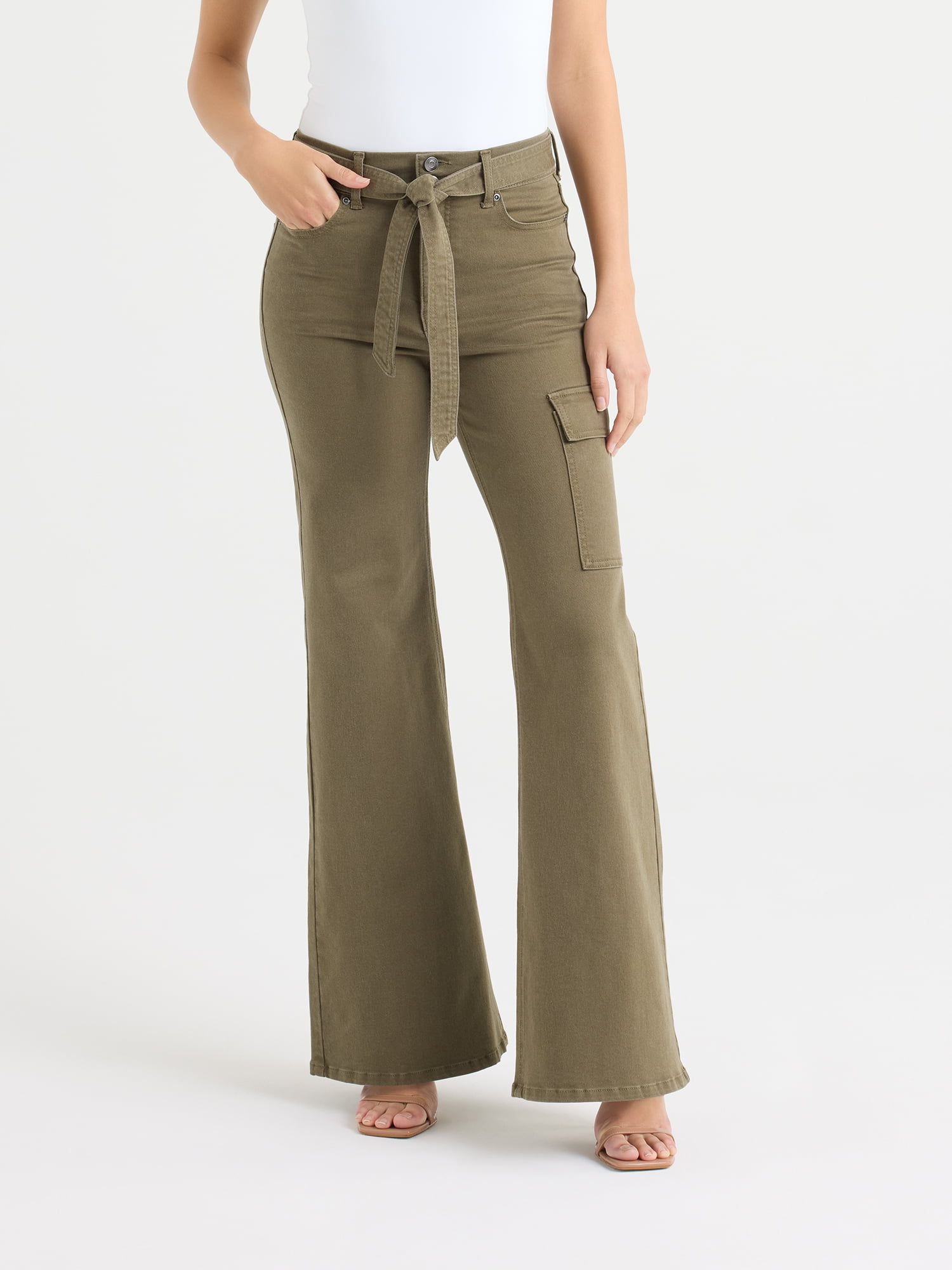 Sofia by Sofia Vergara Women's and Women's Plus Margot Wide Leg High Rise Cargo Jeans with Belt, Sizes 0-28W