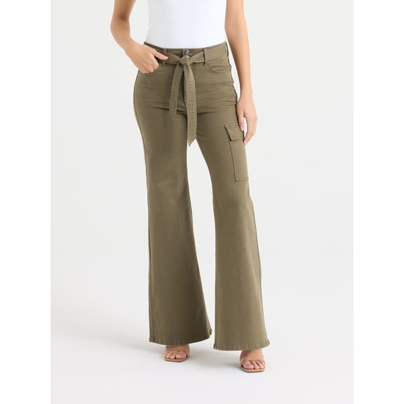 Sofia by Sofia Vergara Women's and Women's Plus Margot Wide Leg High Rise Cargo Jeans with Belt, Sizes 0-28W