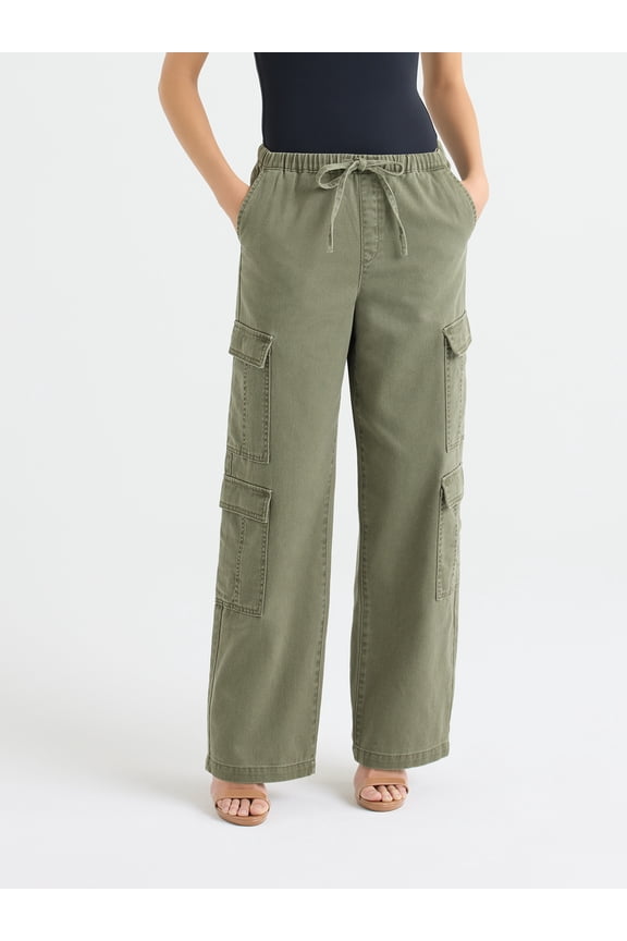 Sofia by Sofia Vergara Women's and Women's Plus Size Diana Mid Rise Relaxed Straight Cargo Jeans, 32.5" Inseam, Sizes 0-26W