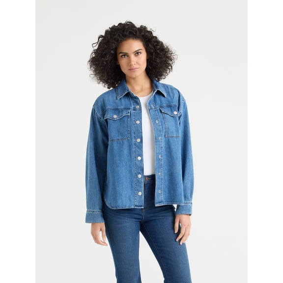 Sofia by Sofia Vergara Women's Relaxed Boyfriend Shirt with Long Sleeves, Sizes XS-XXXL