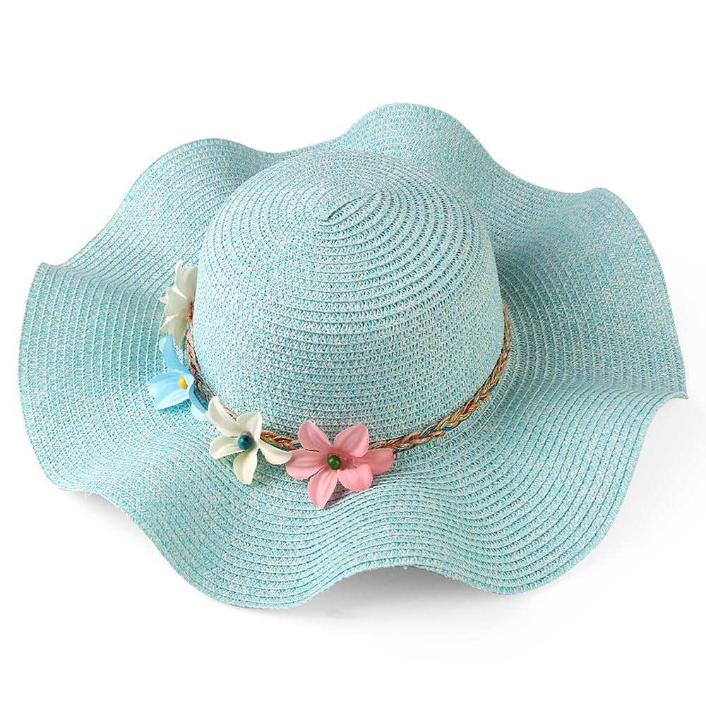 Sofia Wovern Straw Hat with Flower Accents and Wavy Brim