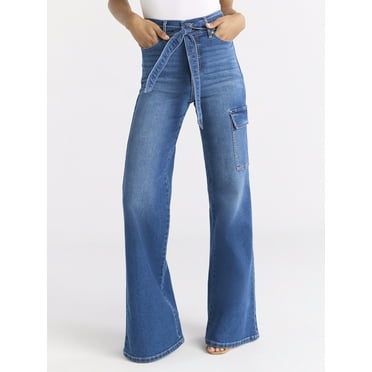 Sofia by Sofia Vergara Women's and Women's Plus Margot Wide Leg High Rise Cargo Jeans with Belt, Sizes 0-28W