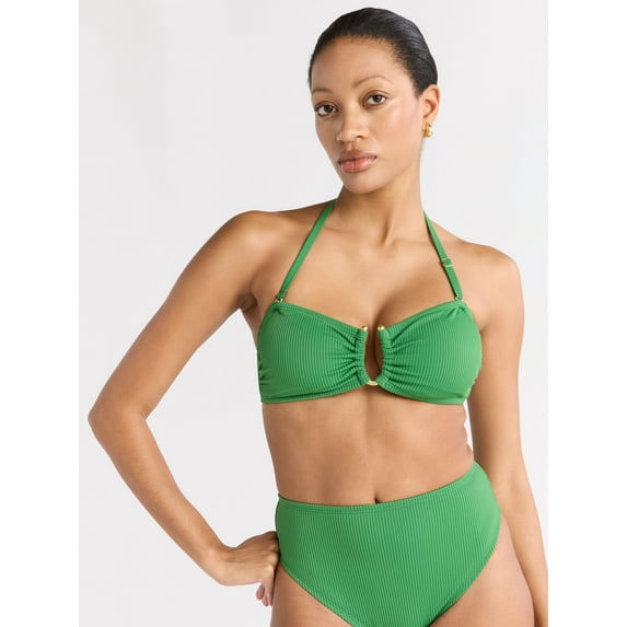 Sofia by Sofia Vergara Women's Rib U Ring Front Bandeau Swim Top, Sizes XS-XL