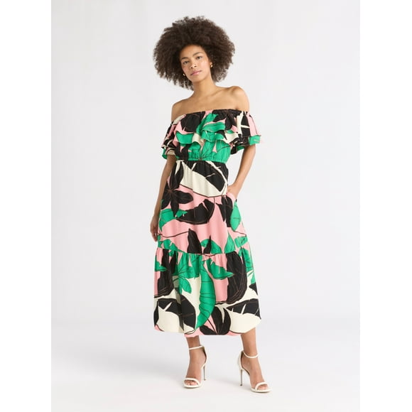 Sofia by Sofia Vergara Women's Ruffle Off Shoulder Maxi Dress, Above Ankle Length, Sizes XS-XXXL