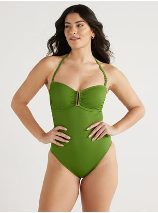 Olive Tree - Ladies Ruffled High Waist Tummy Control Swimsuit - Green, Shop Today. Get it Tomorrow!