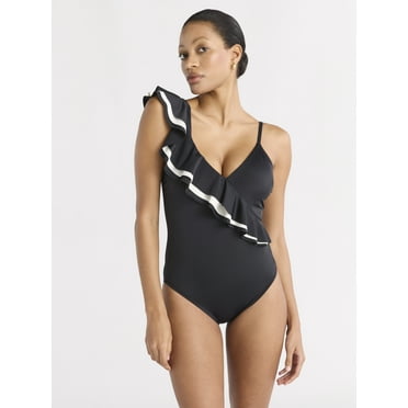 Sofia by Sofia Vergara Women's and Women's Plus Asymmetrical Ruffle One Piece Swimsuit with Curvetex®, Sizes XS-2X
