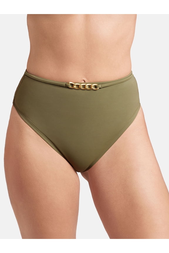 Women's and Women's Plus Cheeky High Waist W/Chain Bikini Bottom