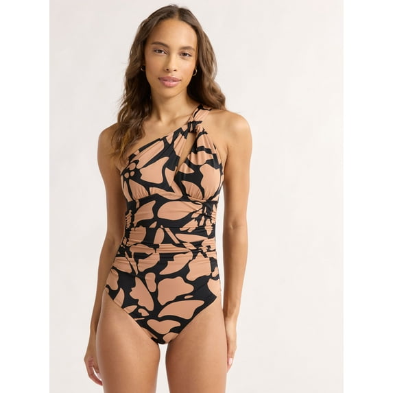 Sofia by Sofia Vergara Women's and Women's Plus One Shoulder Keyhole One Piece Swimsuit, Sizes XS-3X