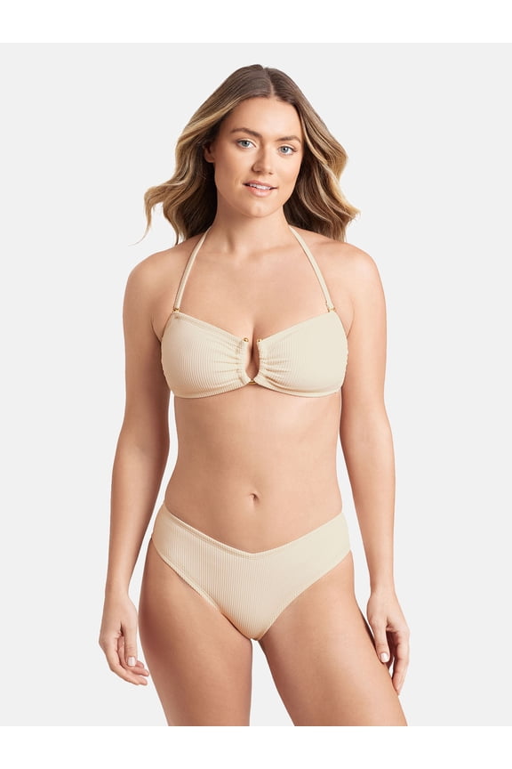 Women's and Women's Plus RIB U-Ring Front Bandeau Bikini Tops