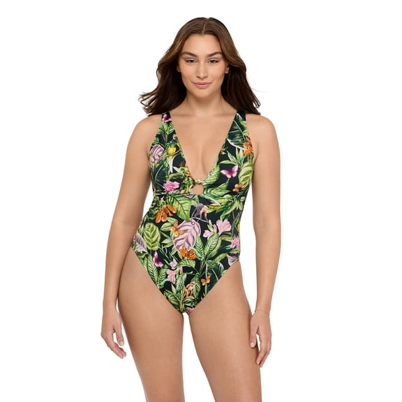 Sofia by Sofia Vergara Women's and Women's Plus Ring Front Plunge One Piece Swimsuit, Sizes XS-2X