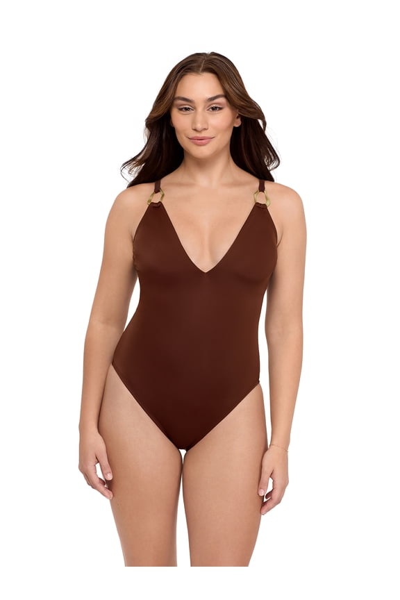 Women's and Women's Plus Plunge One-Piece Swimsuit, Sizes XS-2X
