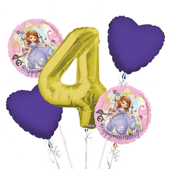 Sofia the First Balloon Bouquet 4th Birthday 5 pcs - Party Supplies