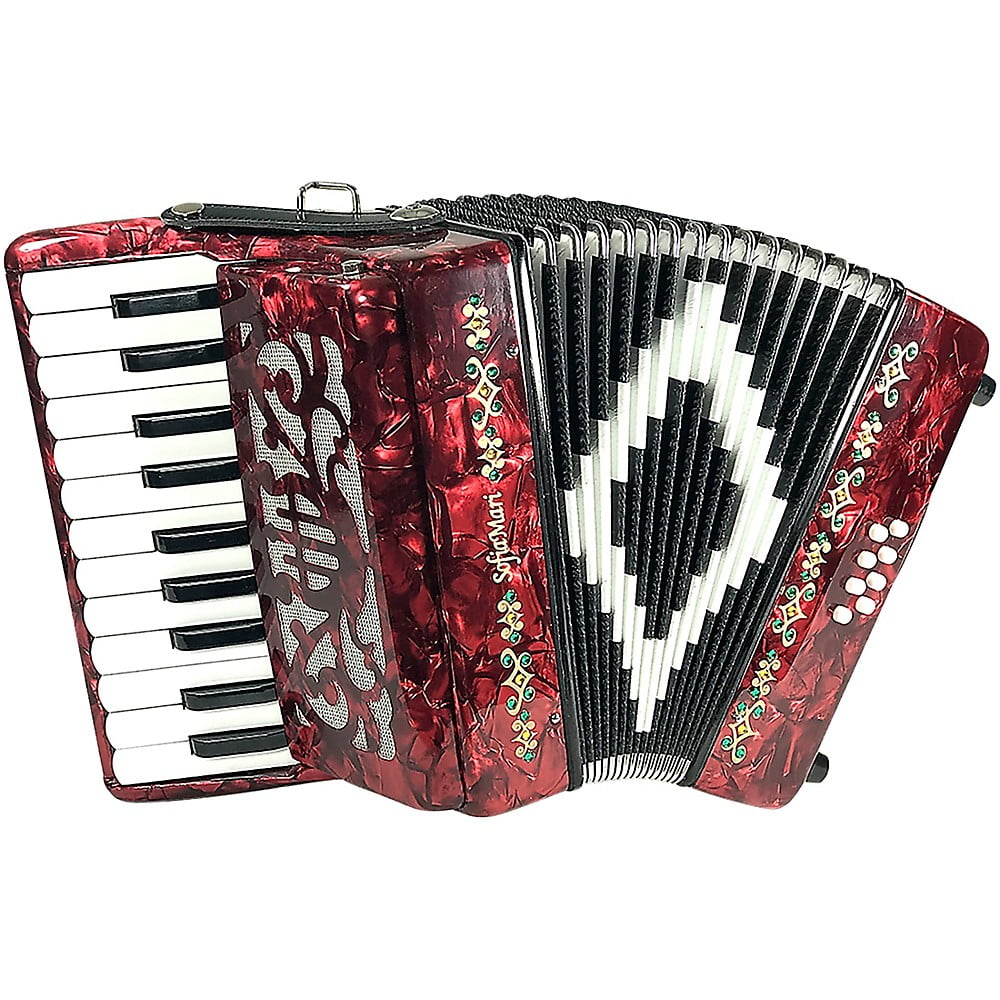 SofiaMari Mini Traveler Accordion, 22 Keys, 8 Bass Buttons, Red
