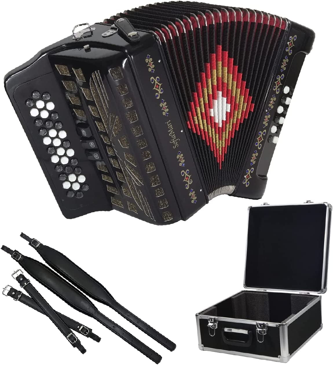 SofiaMari NSM-3412 34-Button 12 Bass Accordion FBE Black