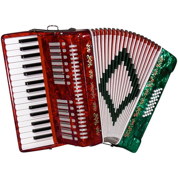 SofiaMari SM-3232 32 Piano 32 Bass Accordion Red and Green Pearl