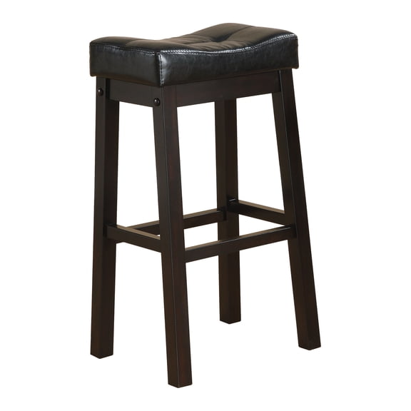 Sofie 2 Pcs Black Upholstered PU Seat Saddle 29"H Bar Stool Barstools Warm Brown