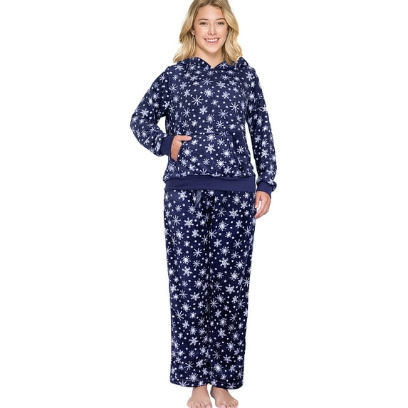 SofiePJ, Women's, Dimple Fleece Sherpa Lined Hooded Pajama Gift Set, Blue, M