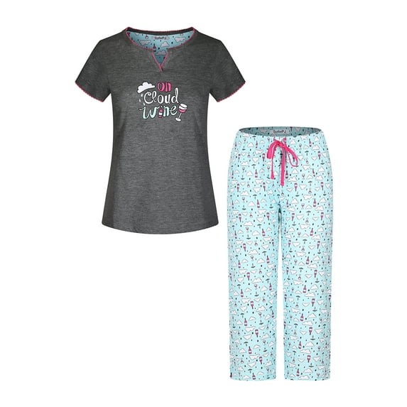 SofiePJ, Women's, Embroidery Pure Cotton Sleepwear Capri Set, Dark Grey, XL