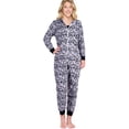 thumbnail image 1 of SofiePJ, Women's, Fun Printed Fleece Zip Up Hoodie Onesie Pajama, Gray Leopard, XL, 1 of 2