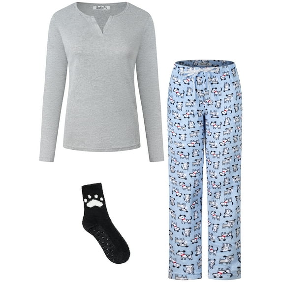 SofiePJ, Women's, Plush Fleece Pant Pajama Gift Set with Socks, Red, S