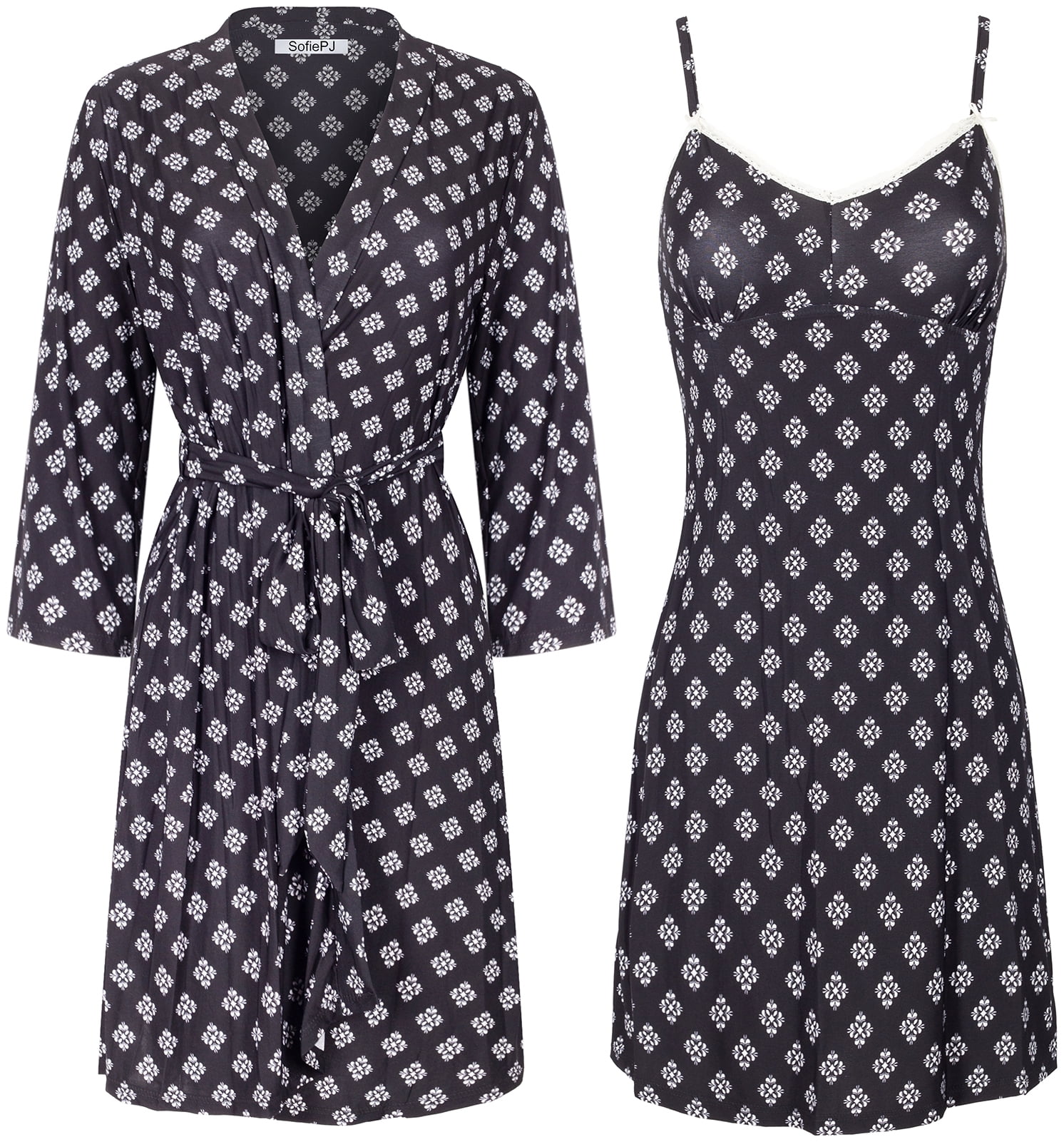 SofiePJ, Women's, Printed Robe Set with Chemise 2 Piece Sleep Lounge ...