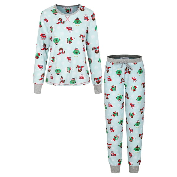 SofiePJ, Women's, Printed Waffle Velour Pajama Set w/ Jogger Pants, Aqua, L