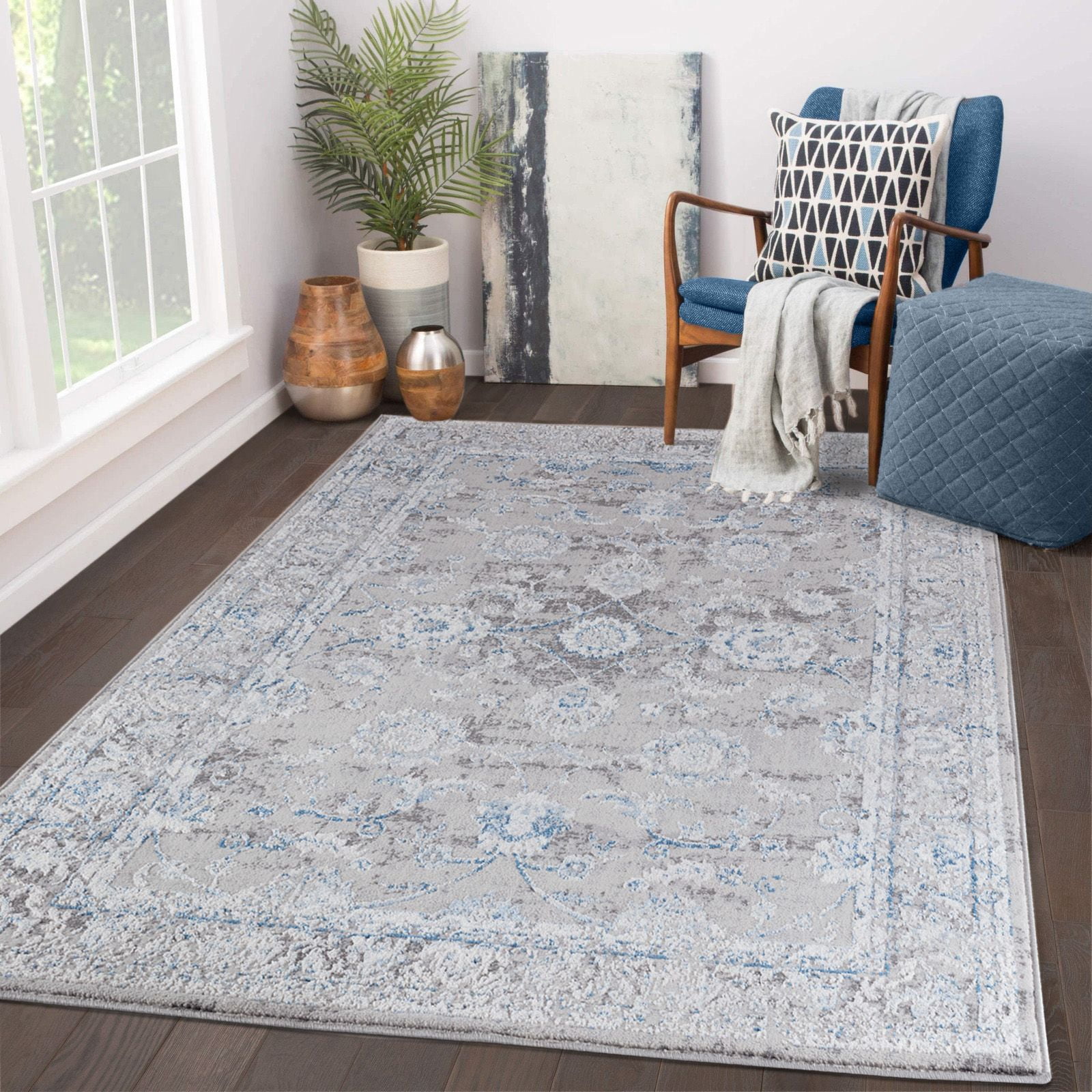 Sofihas Traditional Farmhouse Area Rug, Blue/Gray, 2'x3' Indoor Rug ...