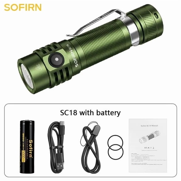 Sofirn SC18 Rechargeable Flashlight, 1800 High Lumens SST40 LED Compact EDC Pocket Flashlight with USB-C, IP68 Waterproof for Camping, Hiking, Emergency