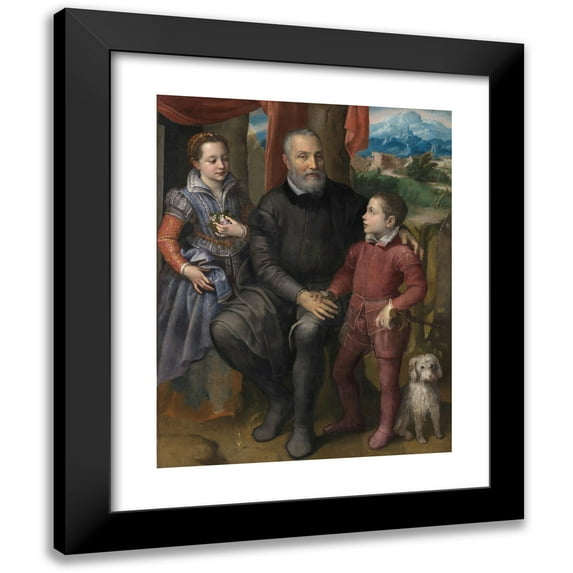 Sofonisba Anguissola 12x14 Black Modern Framed Museum Art Print Titled - Portrait Group with the Artist's Father Amilcare Anguissola And Her Siblings Minerva and Astrubale (C. 1559)