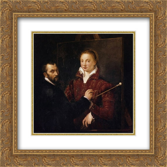 Sofonisba Anguissola 2x Matted 20x20 Gold Ornate Framed Art Print 'Bernardino Campi Painting Sofonisba Anguissola'