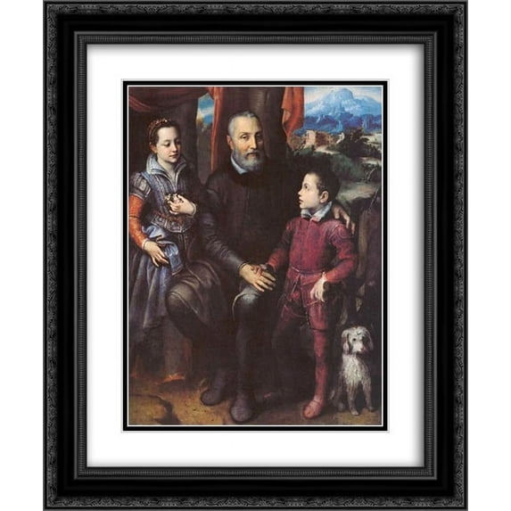 Sofonisba Anguissola 2x Matted 20x24 Black Ornate Framed Art Print 'Family Portrait, Minerva, Amilcare and Asdrubale Anguissola'