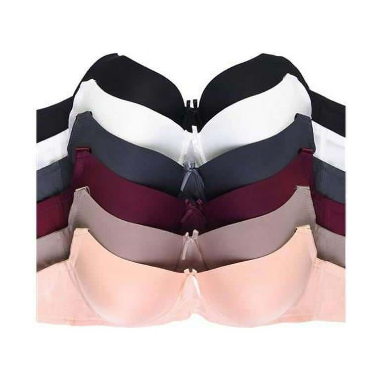 Sofra BR4129PDD1-42DD Ladies Intimate Sets DD Full Cup Plain Bra with 3  Hooks Wide Straps, Multi Color - Size 42DD - Pack of 6