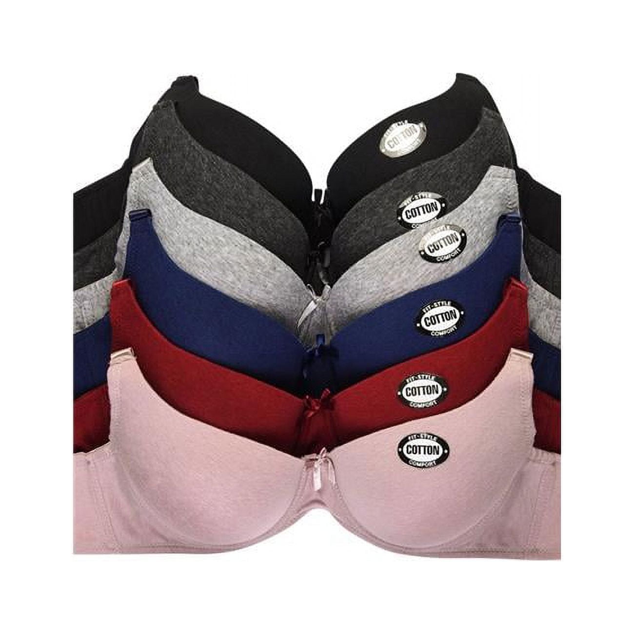 Sofra BR4207PDD1-40DD Mamia Ladies Intimate Sets Full Cup Plain Cotton DD  Cup Bra with Wide Strap, Multi Color - Size 40DD - Pack of 6 
