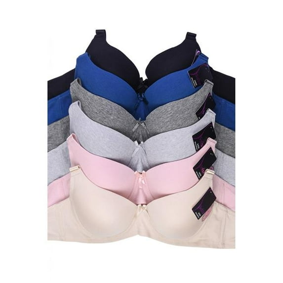 6-PACK Sofra Women's PLUS Full Coverage Solid Cotton Blend Bra BR4208PDD1