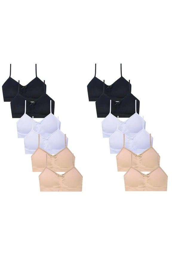 Girls' Basic Cropped Trainer Spaghetti Strap Training Bra with Removable Pad (Single or 6 or 12 Packs)