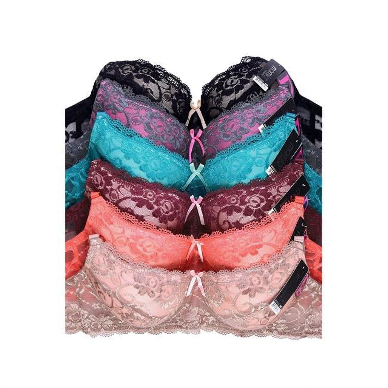 Sofra IN-BR4161LD3-36D Mamia Ladies Full Intimate Sets Full Coverage Bra D  Cup with 3 Hooks -Multi Color, 36D - Pack of 6 