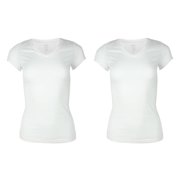 Sofra Ladies 2 Pack Short Sleeve V Neck T-Shirts White M
