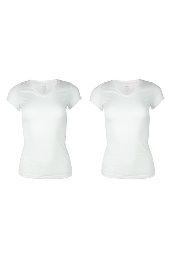 Ladies 2 Pack Short Sleeve V Neck T-Shirts White M