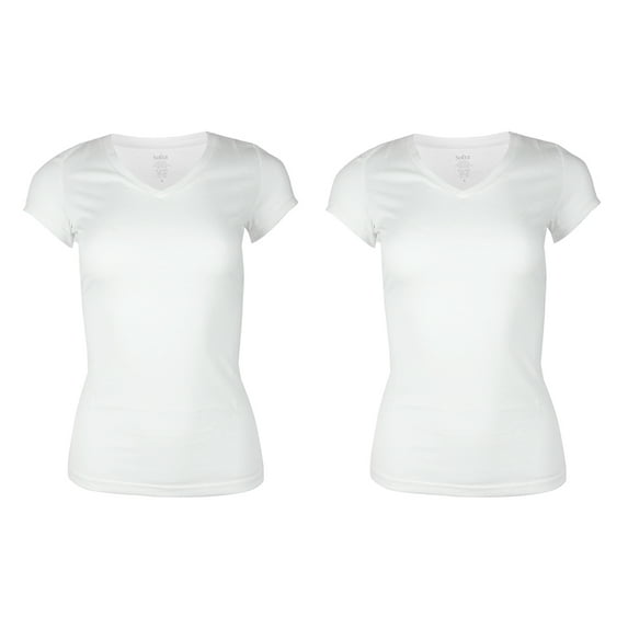Sofra Ladies 2 Pack Short Sleeve V Neck T-Shirts White S