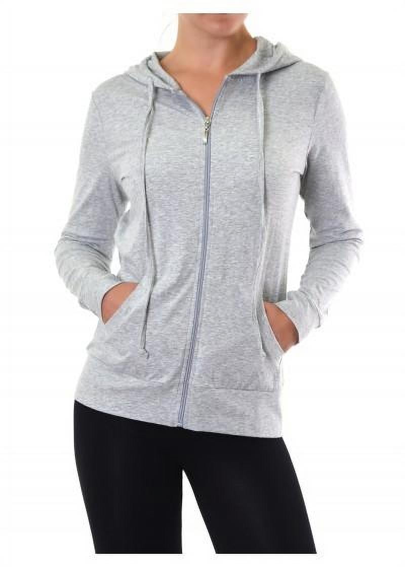 Sofra Women's Thin Cotton Zip-Up Hoodie Jacket - Mauve Rose, X-Large, Lightweight Casual Wear