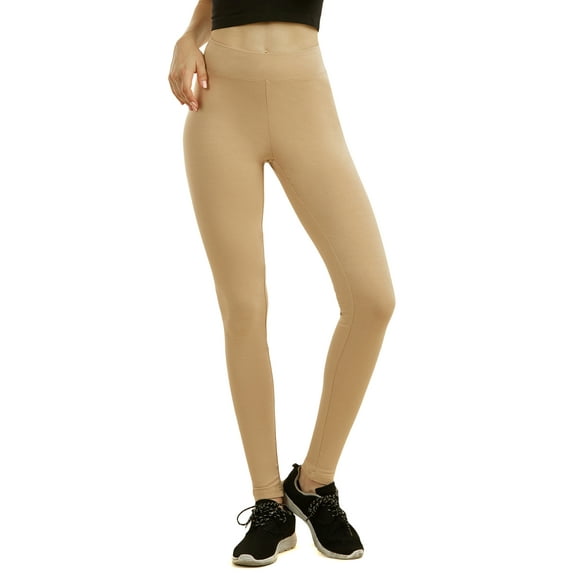 Sofra Women & Plus Cotton High Waist Full Length Cotton Workout Leggings (Beige, S)