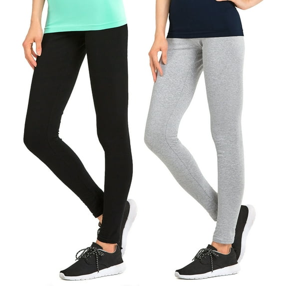 Sofra Women & Plus Cotton High Waist Full Length Cotton Workout Leggings (Black/H Grey, L)