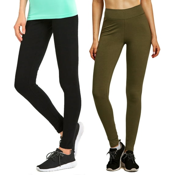 Sofra Women & Plus Cotton High Waist Full Length Cotton Workout Leggings (Black/Olive, S)
