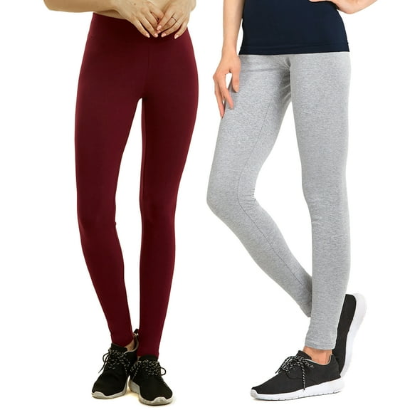 Sofra Women & Plus Cotton High Waist Full Length Cotton Workout Leggings (Burgundy/H Grey, M)