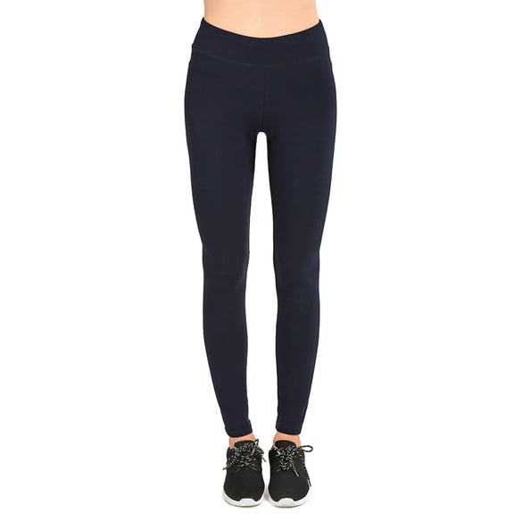 Sofra Women & Plus Cotton High Waist Full Length Cotton Workout Leggings (Navy, L)