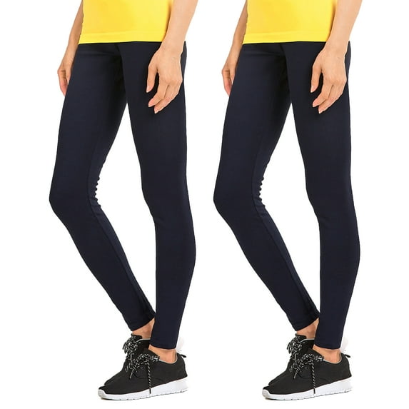 Sofra Women & Plus Cotton High Waist Full Length Cotton Workout Leggings (Navy/Navy, 1XL)
