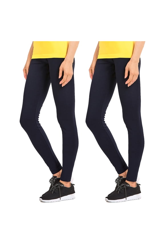 Women & Plus Cotton High Waist Full Length Cotton Workout Leggings (Navy/Navy, 2XL)