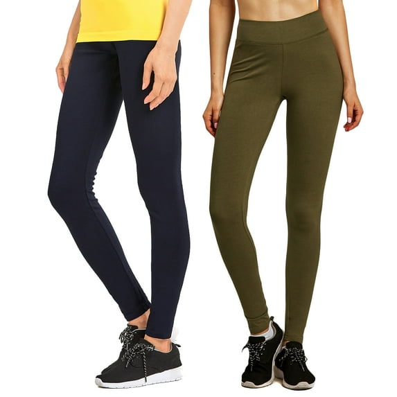 Sofra Women & Plus Cotton High Waist Full Length Cotton Workout Leggings (Navy/Olive, S)